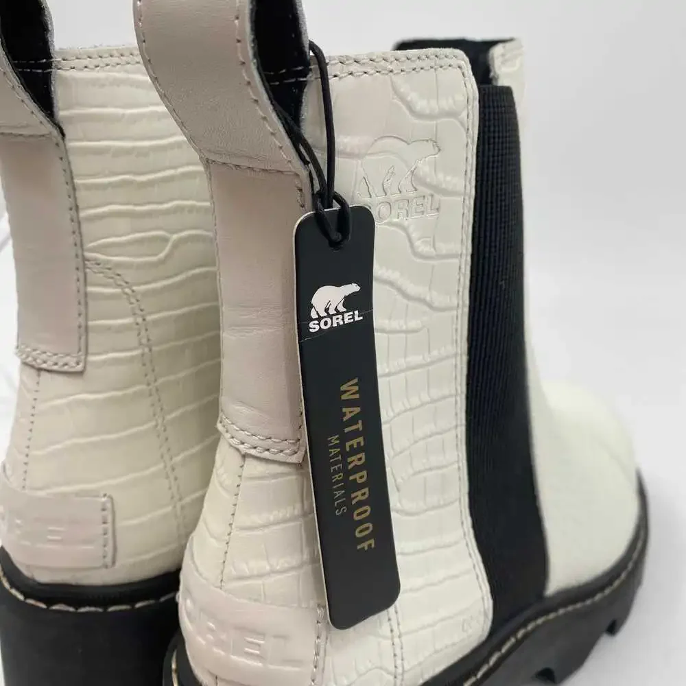 Sorel White Black Croc Embossed Ankle Boots | Women’s Size 9.5